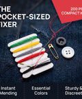 The Go-To 200 Piece Mini Travel Sewing Repair Kit That Slashes Tailor Bills While You Fix Snags On The Fly Without Breaking A Sweat Compact Pocket Gear For Campers Students And Travelers with assorted threads and buttons on denim.