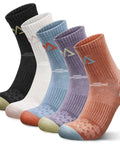Women Merino Wool Hiking Socks Pack Of 5 Quarter Crew Length Thermal Warmth Cushioned Comfort And Moisture Wicking multicolor display