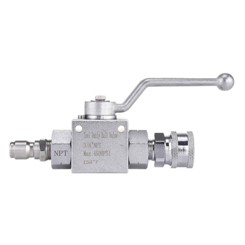 Tool Daily high pressure washer ball valve kit, side view, 3/8 in NPT, quick-connect fittings, 4500 PSI