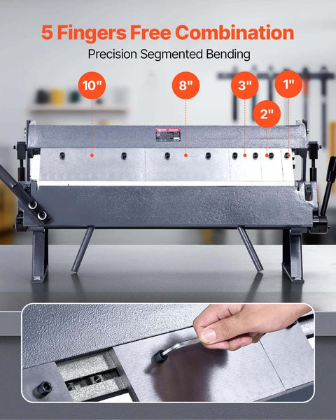 Box and Pan Brake 24 Inch Sheet Metal Bender, 16-Gauge Mild Steel Capacity with five adjustable fingers for precise bends at home