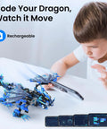 Dragon Building Kit With Remote Control For Kids 8-12 Hands On STEM Toy That Sparks Imagination Build Code And Play With A Dope Flying Dragon Ideal Gift For Birthday Or Holiday, boy using tablet