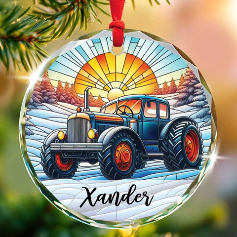 Custom Tractor Christmas Ornament 2026 With Personalized Name For Tractor Lovers, stained glass with tractor design, Xander