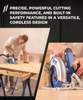 DIYer using 20V Ionic Drive 7.25 Inch Circular Saw Bare Tool With Powerful Brushless Motor for precise cuts on plywood