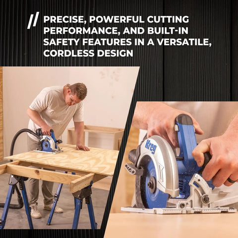 DIYer using 20V Ionic Drive 7.25 Inch Circular Saw Bare Tool With Powerful Brushless Motor for precise cuts on plywood