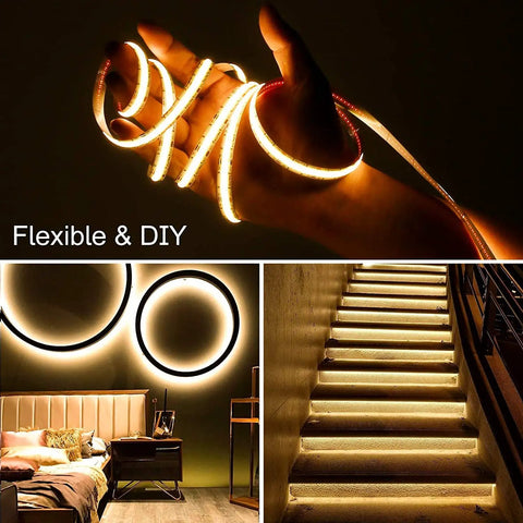 Tunable White COB LED Strip Light 2700K To 6500K 16.4 Ft 24V Dimmable UL Listed Dotless Tape for flexible lighting applications