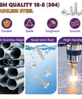 20 Pack 6-32 x 1 Inch Phillips Pan Head Stainless Steel Machine Screws 304 shown with durability, rust resistance, and hardness features.