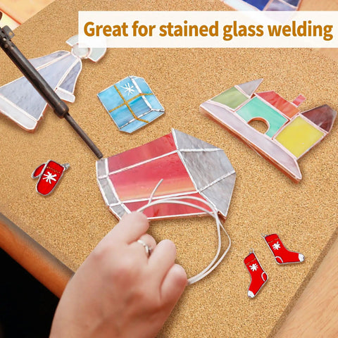 Hand crafting stained glass on 12 By 12 By 0.5 Inch Stained Glass Work Surface Cutting Mat Heat Resistant Starter Kit