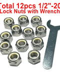 Beefed Up 1/2-20 Stainless Nylon Insert Lock Nuts 304 Stainless Steel Inch Thread 12 Pack with wrench shown