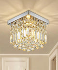 Crystal Chandelier For Hallways And Foyers One Light Mini Modern Square Flush Mount Ceiling Fixture With Sparkling Crystal Strings