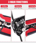 Self Adjusting Wire Strippers 3 In 1 Stripper Cutter Crimp Tool For 10 To 24 AWG highlighting cutting, stripping, crimping functions