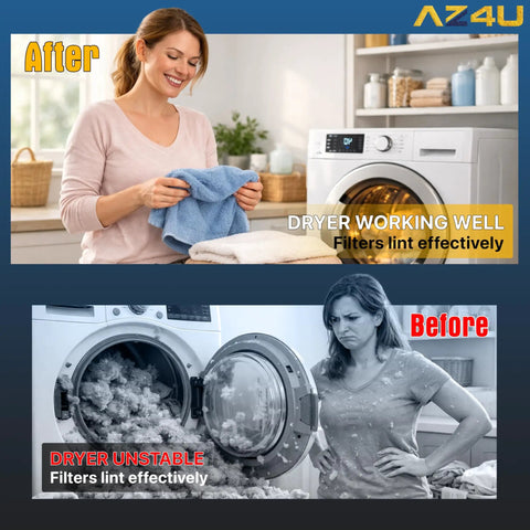 Image showing before and after effects of GE Gas Dryer Lint Screen Replacement That Fits Multiple GE Models Easy Install Durable Filter Keeps Air Flow Clean Prevents Overheating And Prolongs Dryer Life.