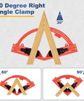 Two Pack Right Angle Corner Clamps 30 to 90 Degree Adjustable ABS Plastic for DIY woodworking, showing 30, 60, and 90-degree angles