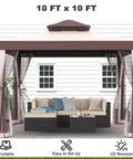 10x10 Outdoor Canopy Tent With UV Resistant Waterproof Top 2 Tier Vent Sturdy Patio Shelter With Removable Netting Ideal For Camping Backyard Parties Garden Grilling Beige And White
