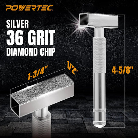 PowerTEC grinding wheel dresser set; two silver diamond-dresser tools (T-handle and square block), 36 grit.