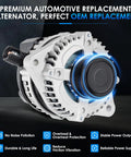 Car Alternator For Honda Odyssey 2014 2015 2016 2017 V6 3.5L Direct Fit OE Replacement, 11775N 31100RV0A11 31100RV0A12 Compatible, 1042118520 TN1042118520 High Output Auto Alternator in a side view showing its six-groove pulley and connector.