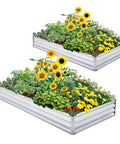 Galvanized Raised Garden Beds 2 Pack Metal Garden Kit 4x8x1 Feet Each for flowers, vegetables, and herbs in backyard setup.