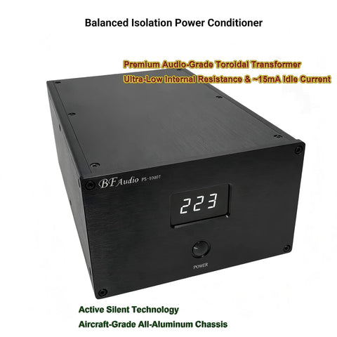 Balanced Isolation Power Conditioner And Noise Filter For Hifi Rig Setup 500 Watt Transformer with LED display and aluminum chassis.