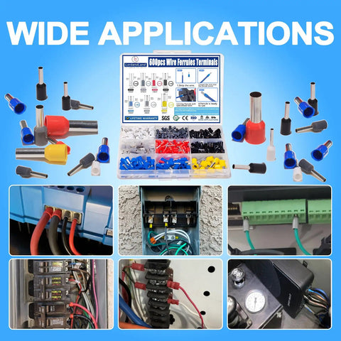 Pro Grade 600 Piece Wire Ferrule Terminal Kit With 7 Sizes And 7 Colors AWG 22 To 10 Copper Crimp Ferrules Nylon Insulated Terminal Ends