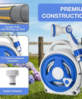 Retractable Garden Hose Reel With 10 Patterns Spray Nozzle, 50Ft Auto Wind Up Hose Holder, durable PVC, lawn background