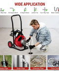 Badass Workhorse 100 Ft Electric Drain Cleaner Machine With Auto Feed Sewer Snake And Beefy 8 Cutter Head in use on floor drain.