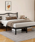 Heavy Duty Queen Bed Frame With Curved Headboard Noise Free Metal Platform Built Like A Tank With Sturdy Steel Slats For Clean Setup And Quiet Vibes Anywhere in a modern bedroom setup.