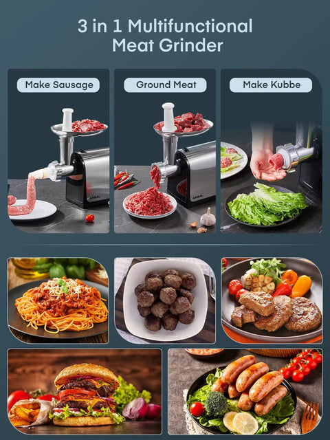 Heavy Duty Electric Meat Grinder With Sausage Stuffer Kit 3200W Peak 300W Rated Includes 3 Sausage Tubes 2 Blades 3 Plates