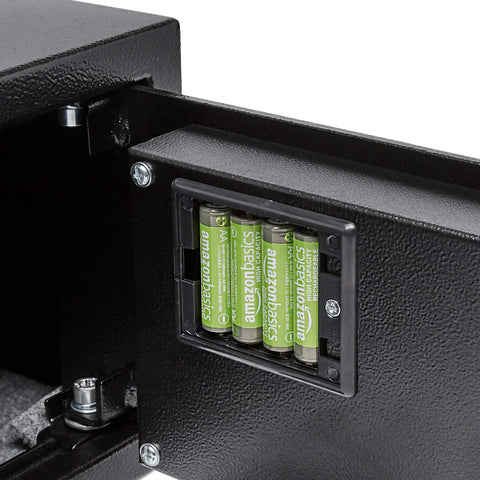 Electronic Lock Hotel Safe 0.5 Cubic Foot Black Steel With Easy Read Display, Backup Key battery compartment view