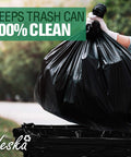 Heavy Duty Sixty Four Gallon Trash Bags Black Garbage Containers Value Pack Of Fifty With Secure Tie Tops being lifted over a clean trash can.