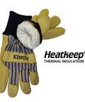 Lined Premium Pigskin Leather Work And Ski Gloves With Heatkeep Thermal Insulation, Otto Striped Canvas Back, knit wrist
