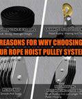 Polypropylene fibers rope, galvanized alloy steels hook, metal shelf and rust-proof zinc-plated housing of rope hoist system
