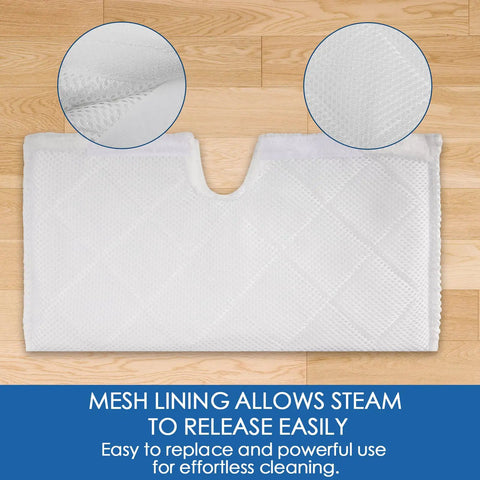 Replacement Steam Mop Pads For Shark Vacmop And Steam Pocket Mops, 12.5 by 7 inch, white microfiber with mesh lining
