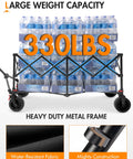 Collapsible Utility Wagon With Big Wheels 300L Extra Large Foldable Cart holding water bottles showcasing 330lbs capacity