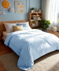 Cooling Comforter With Double Sided Cold Touch Fabric For Hot Sleepers And Night Sweats, in light blue on bed in cozy bedroom