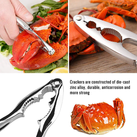 20 Pack Seafood Crackers And Tools Set Party Ready Gear shown with zinc alloy crab cracker handling lobster and crab