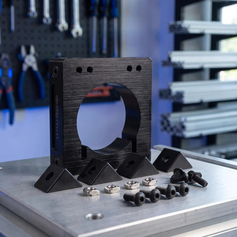 Solid CNC Motor Mounting Bracket For Spindle 65mm Engraving Machine Stand with black clamp and mounting hardware