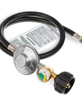 CSA Certified Propane Hose Regulator With Gauge, Three Eighths Inch Female Flare Nut, Low Pressure, Three Feet Length, QCC-1 Type-1 Connector