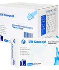 Blue Vinyl Exam Gloves Latex Free Powder Free 4.5 Mil Large Multipurpose box with product details visible