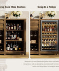 Next Level Extra Large Coffee Bar Cabinet with fridge space, built-in power outlet, adjustable shelves, glass holder, walnut finish