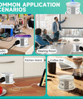 Splash Resistant Pop Up Countertop Outlet With 15W Wireless Charger And Dual USB Ports For Instant Plug And Play Setup in studio and kitchen island settings.