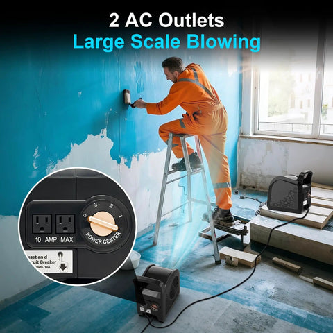High Velocity Blower Fan Air Mover For Floor Drying And Ventilation, 355 CFM Portable Utility Fan with dual AC outlets, black