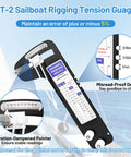 Sailboat Rigging Tension Gauge With Hands Free Clamp On Design For Solo Rigging, black gauge with scale and cable slots