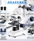Dual LED Binocular Microscope For Students And Grownups, 64X-6000X Magnification, 3 Objective Lenses, Sturdy Metal Body, Dope Dual Illumination, Perfect For School Lab And Home Science Projects on white base