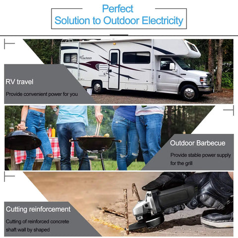 Heavy Duty 1500W Power Inverter Converts 12 Volt DC To 110 Volt AC featuring RV travel, outdoor barbecue, and cutting reinforcement.