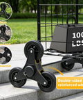 All Terrain Grocery Cart With 360 Degree Swivel Wheels And Stair Climber, black tri wheel design, 100 lbs weight on steps