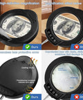 15X Magnifying Glass Lamp With Real Glass Lens And Stand For Reading Crafts Painting And Repair Four Point Three Inch Crystal Clear Magnifier RTM Safety Protection Five Color Stepless Dimmable Eye Caring LED DIY Friendly 2 In 1 Hands Free Desk Clamp showing high-definition magnification