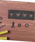 Sliding Barn Door Latch Lock Hardware Kit With Beefy Heavy Duty Track Connector And Fixing Bracket Set components on wood surface