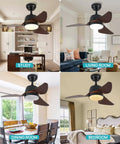 Ultra Quiet DC Motor Ceiling Fan With LED Light For Indoor Outdoor Use, 35 Inch, shown in study, living room, dining, bedroom.