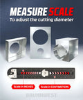 BRUNNWEST adjustable sheet metal hole cutter with 4 extra bits; 2-12 in circles; built-in inch/centimeter scale
