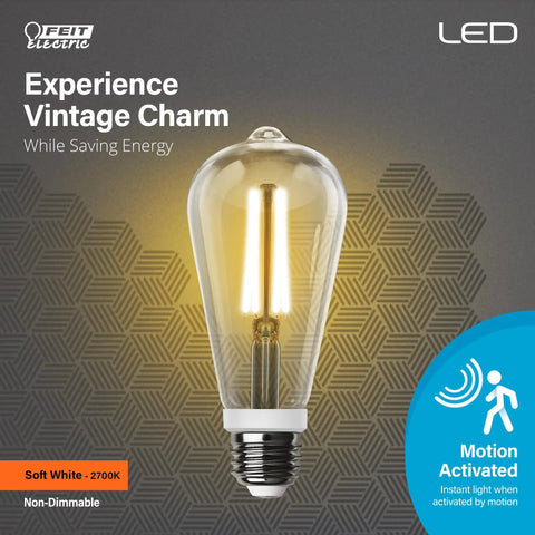 Smart Motion Sensor LED Bulb, 60W Equivalent, Soft White 2700K, E26 Base, Auto On Off When You Move, Energy Saver, Ideal For Hallways And Entryways, Perfect For Hallways, Staircases, And Entrances, ST19 vintage filament bulb