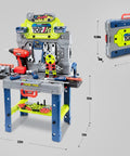Awesome Kids Tool Workshop Set: 32-Inch Folding Workbench With 35+ Accessories, Electric Drill Toy, shown with tool storage case
